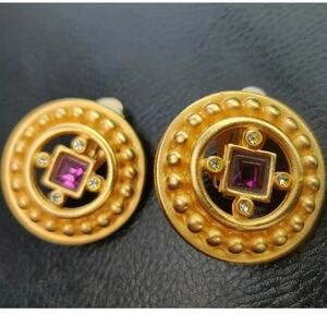 Givenchy Multi Rhinestone Gold Plated Signed Clip-On Earrings